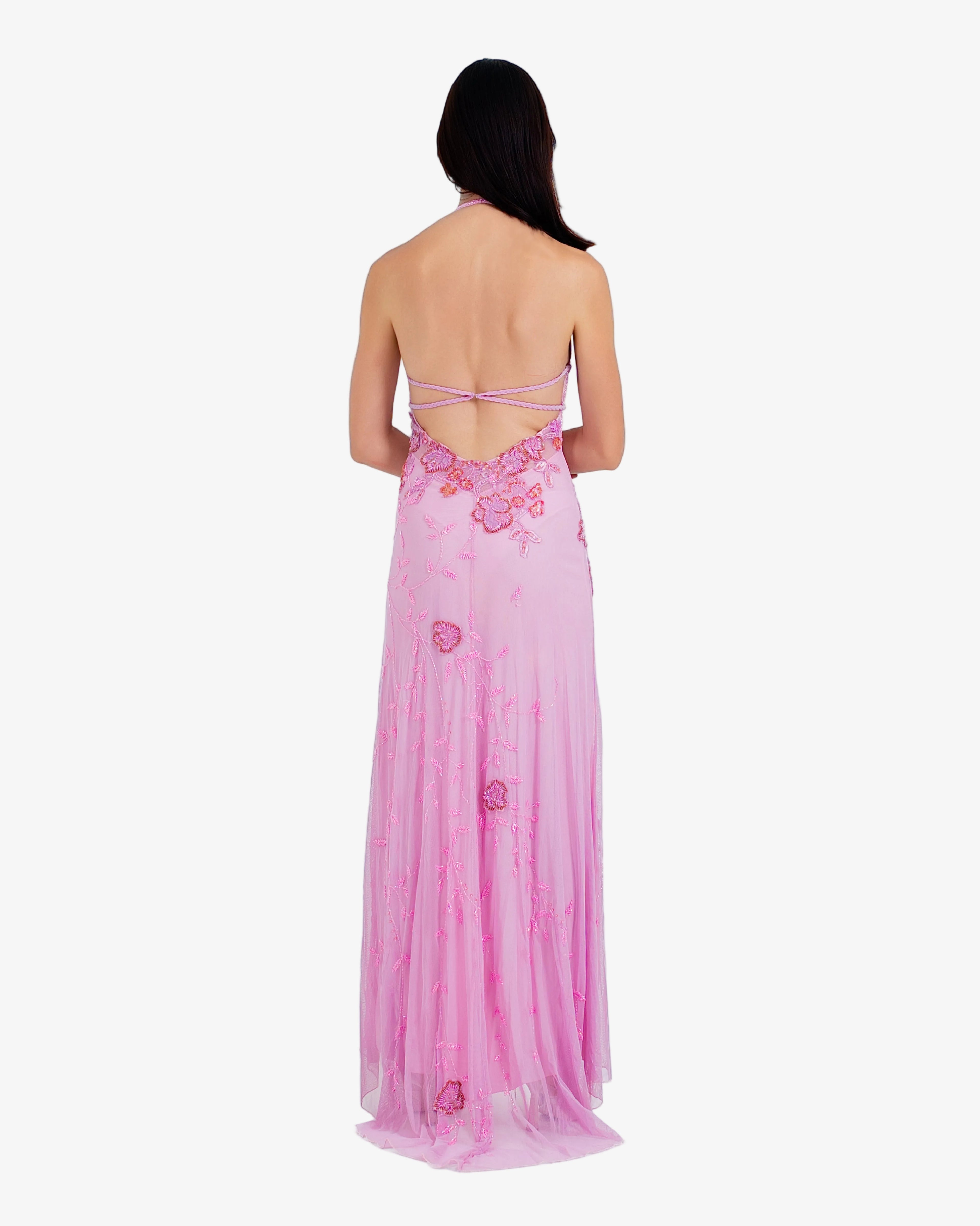 Peony Floral Beaded Halter Maxi Dress – Candy