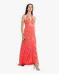 Peony Floral Beaded Halter Maxi Dress – Coral