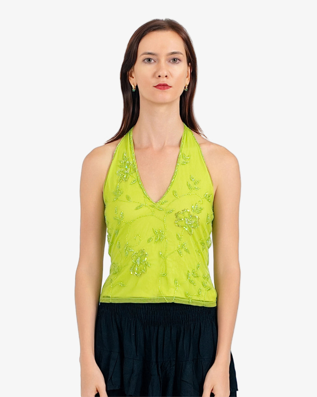 Fern Floral Beaded Halter Top