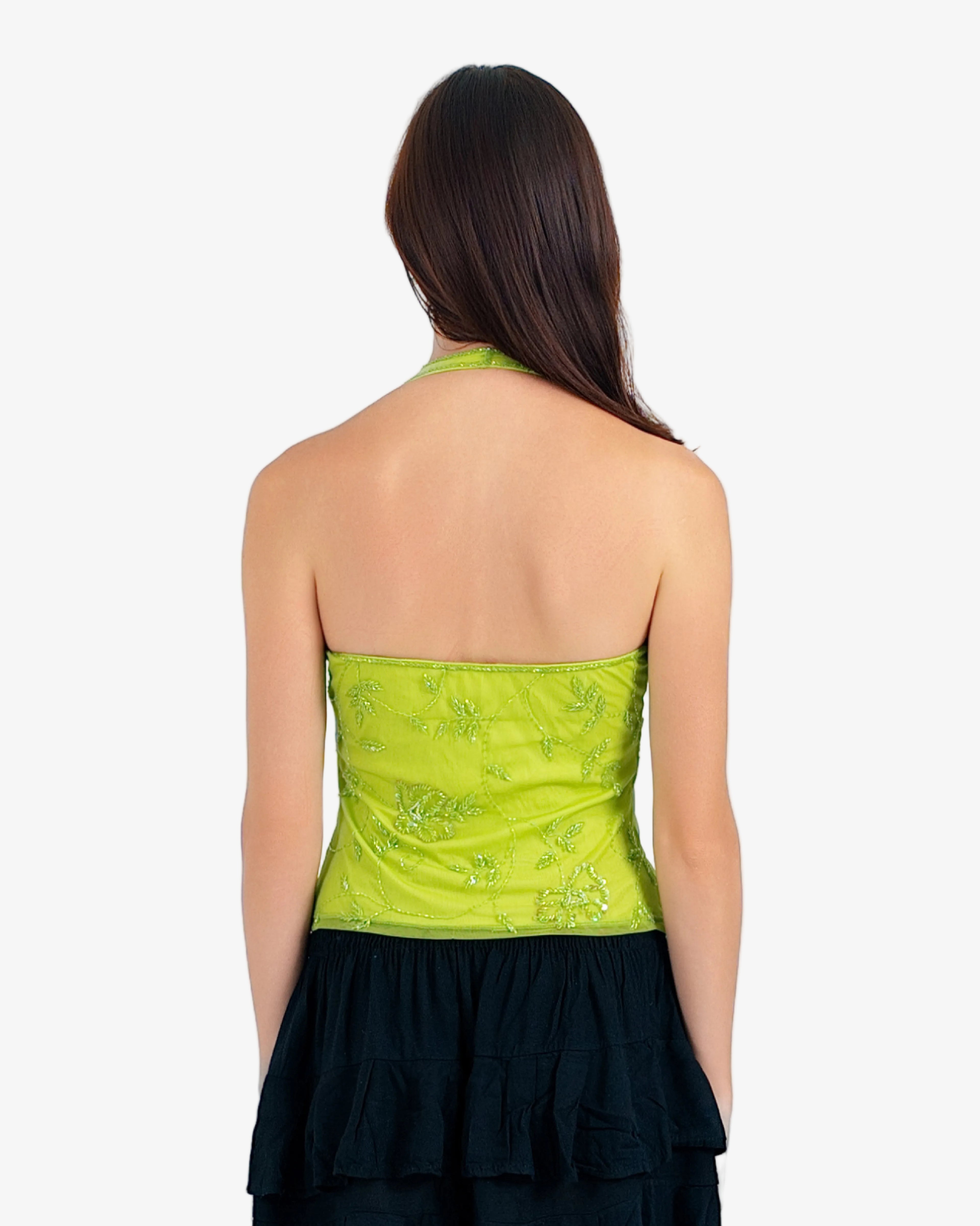 Fern Floral Beaded Halter Top