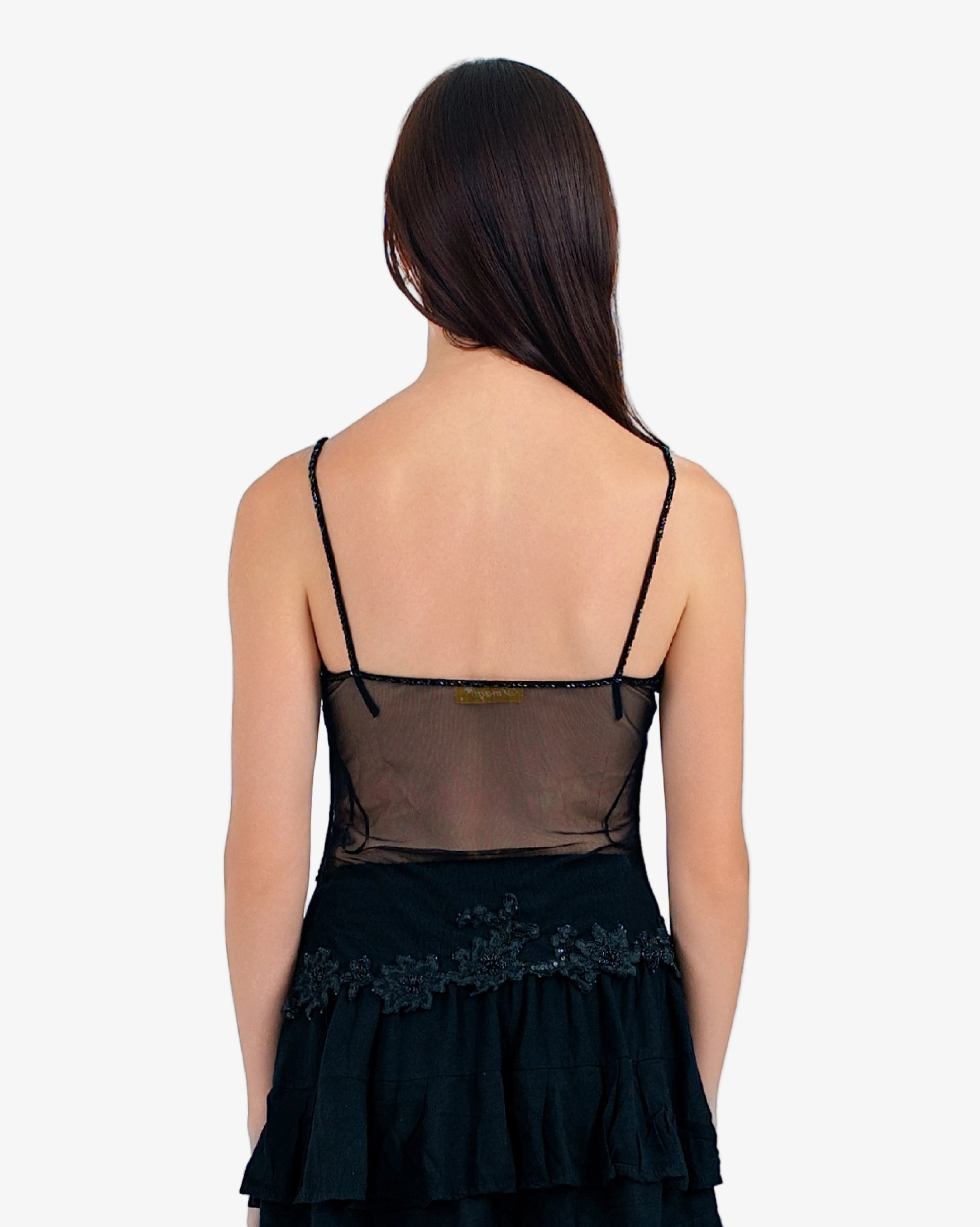 Bloom Floral Lace Mesh Top – Black