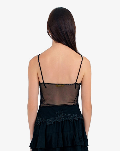 Bloom Floral Lace Mesh Top – Black