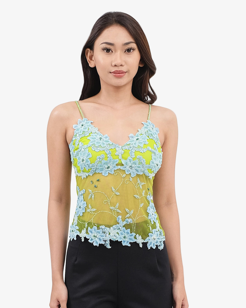 Bloom Floral Lace Mesh Top – Lime Sea Blue