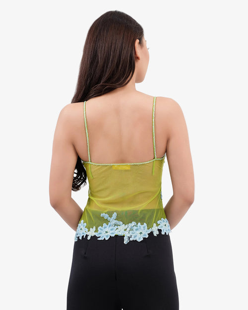 Bloom Floral Lace Mesh Top – Lime Sea Blue