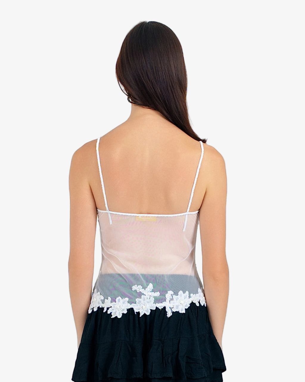 Bloom Floral Lace Mesh Top – White