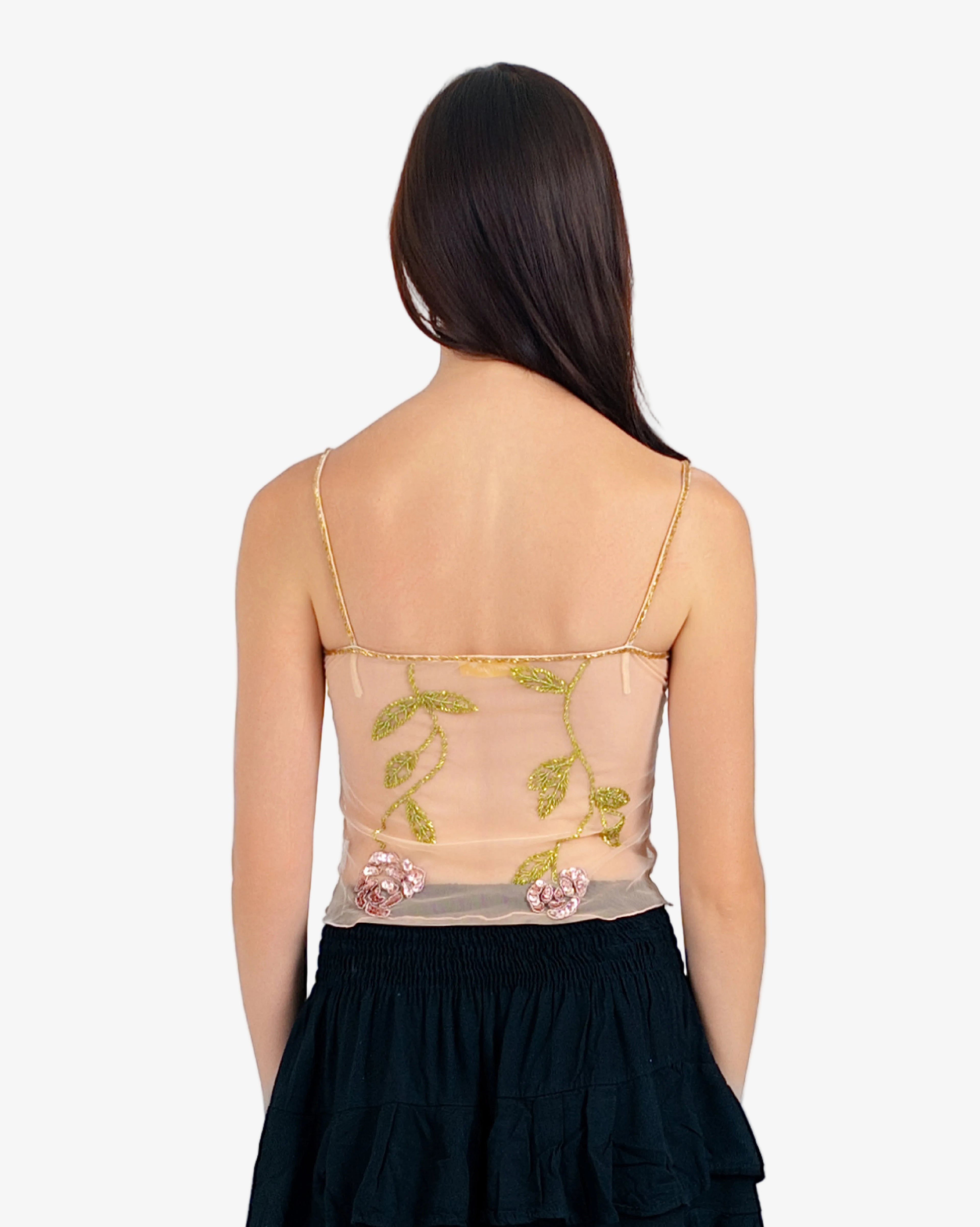 Rosette Sequin Rose Mesh Top