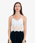 Coral Wave Sequin Mesh Top – Cream