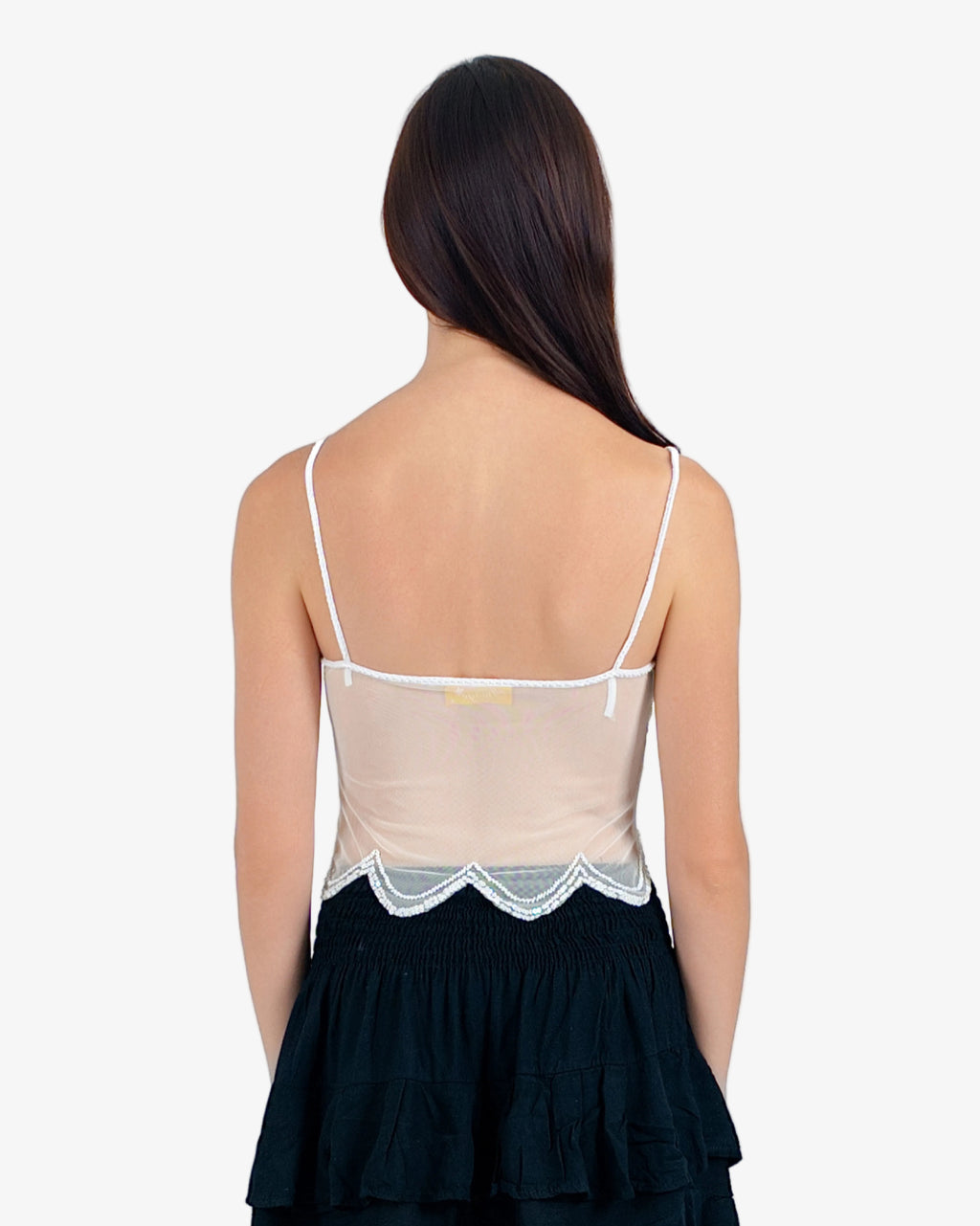 Coral Wave Sequin Mesh Top – Cream