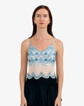 Coral Wave Sequin Mesh Top – Cream Denim